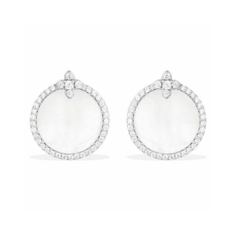 Van Cleef & Arpels Elegant White Pearl Stud Earrings with Diamond Accents Van Cleef & Arpels Elegant White Pearl Stud Earrings with Diamond Accents